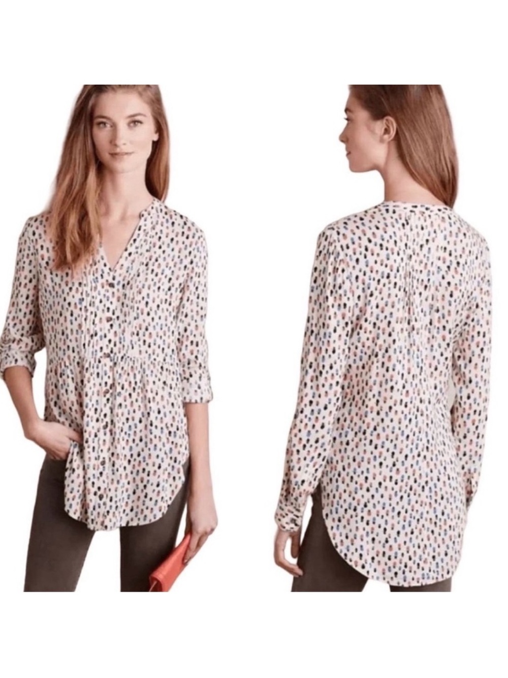 Maeve Anthropologie Womens Calia Tunic Top Size 10 Long Sleeve Artsy Casual